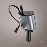 4-in-1 Super Fast Car Charger With Dual Built-in Cables Dual Usb Ports